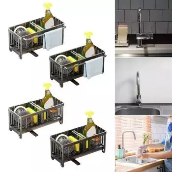 Держатель для губки для кухонной раковины Caddy, устойчивый к коррозии, органайзер для кухонной раковины, держатель для щеток A чёрный