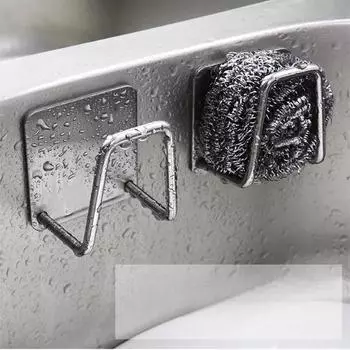 Держатель для губки для раковины, настенные крючки из нержавеющей стали, самоклеящийся кухонный органайзер, сушилка для губки, полка для хранения проволочных шариков 4pcs