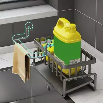 Держатель для губки из нержавеющей стали с поддоном для слива полотенец, подвесной универсальный сверхмощный дозатор для мыла, органайзер-органайзер, кухонные принадлежности A чёрный