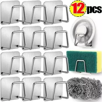 Держатель для губки из нержавеющей стали, самоклеящаяся полка для сушки мыла, проволочный крючок для хранения тряпок, настенный держатель для кухонного органайзера