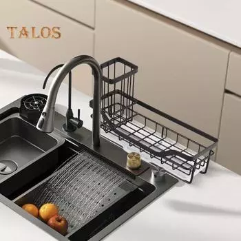 Держатель для губки, органайзер для кухонной мойки с поддоном для слива, нержавеющий, устойчивый к коррозии держатель для хранения посуды B серебряный