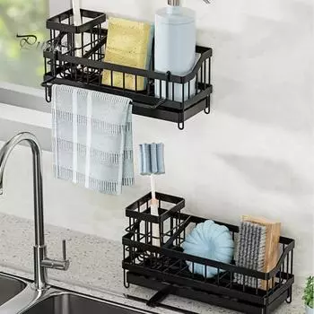 Держатель для губки, полая полка, простая установка, кухонная столешница, контейнер для мойки, нержавеющая сталь, органайзер для губки для посуды 1 Set