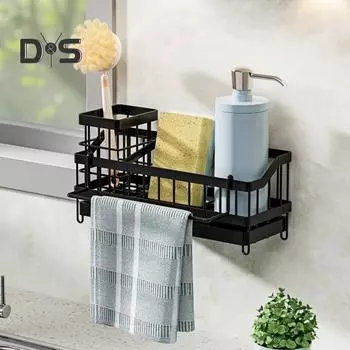 Держатель для губки, полая полка, простая установка, кухонная столешница, контейнер для мойки, нержавеющая сталь, органайзер для губки для посуды 1 Set