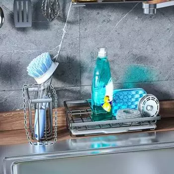 Держатель для губки Yousheng, органайзер для кухонной мойки с поддоном для слива, устойчивый к коррозии, держатель для хранения раковины B чёрный