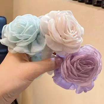 Держатель для хвоста, сетчатая резинка для волос с цветком, эластичная резинка для волос, креативная роза, женская резинка для волос фиолетовый