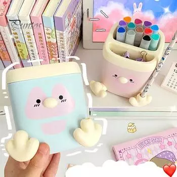 Держатель для карандашей с резаком для роликовых ручек, большая емкость для хранения, дизайн в виде пингвина, многофункциональный организованный контейнер для хранения карандашей синий