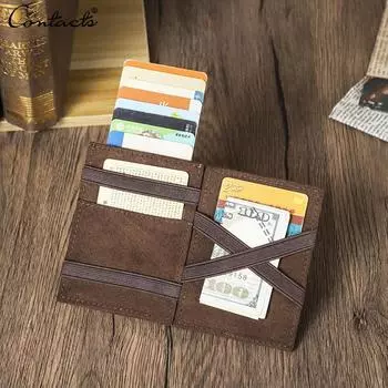 Держатель для карт CONTACT S из натуральной кожи для мужчин, кошельки из алюминиевого сплава с прорезью для меток Airtag, блокировка RFID, противоугонный кошелек для карт Magic Wallet кофейный