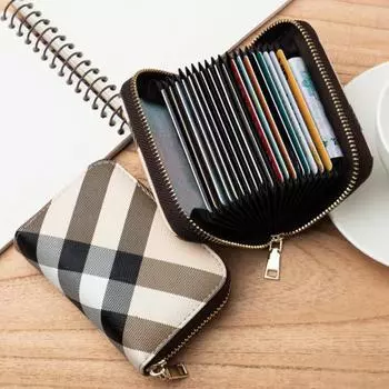 Держатель для карт из гладкой искусственной кожи в стиле ретро с геометрическим узором в форме органа, несколько отделений для карточек, удостоверений личности, водительских прав, застежка-молния, органайзер белый