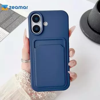 Держатель для карт, кошелек, противоударный чехол для iPhone 16, 15, 14, 13, 12, Mini, 11 Pro, X, XS, XR, Max, 8, 7 Plus, SE, чистый цвет, силиконовый бампер For iPhone 16 розовый