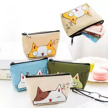 Держатель для карт Портативный кошелек для монет с принтом кота Креативные сумки для денег Ключница Симпатичные сумки для хранения 1 шт. Женские кошельки Корейские аксессуары с героями мультфильмов