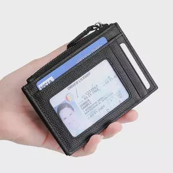 Держатель для карт RFID из кожи с перекрестной текстурой и мини-кошелек для монет зелёный