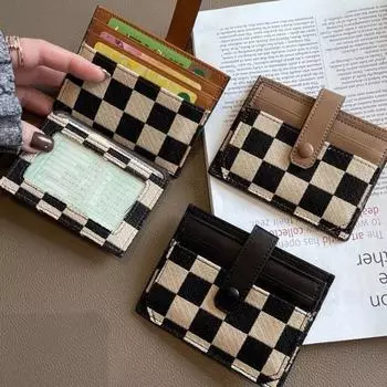Держатель для карт с клетчатым узором, износостойкий, удобный для переноски, компактный, универсальный, органайзер для кредитных карт, модный аксессуар хаки