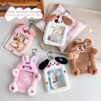 Держатель для карточек с животными, мягкий плюш, различные формы мультяшных животных, прозрачная защитная фотокарточка, идол, фото ID, рукав для кредитной карты белый
