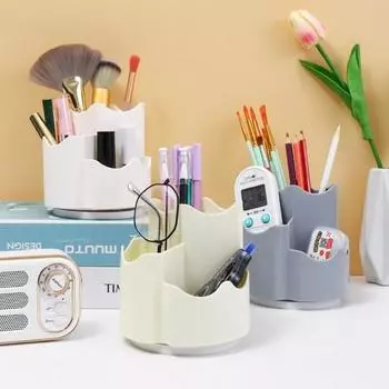 Держатель для кистей для макияжа, большая емкость, вращающаяся пластиковая столешница, подводка для глаз, витрина для бровей, ежедневное использование белый