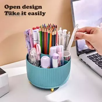 Держатель для кистей для макияжа, большая вместимость, несколько отделений, вращающийся под разными углами, настольный органайзер для косметики синий