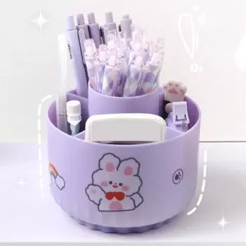 Держатель для кистей для макияжа, косметический ящик для хранения, вращающийся на 360 градусов, 5 слотов, большой вместительный пенал для рабочего стола зелёный