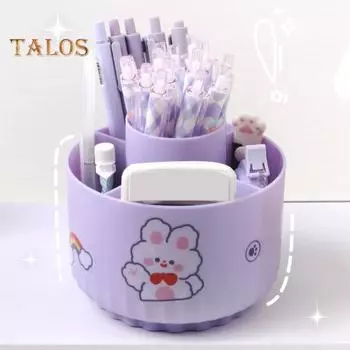 Держатель для кистей для макияжа, косметический ящик для хранения, вращающийся на 360 градусов, 5 слотов, дизайн, большой вместительный пенал, настольный органайзер фиолетовый