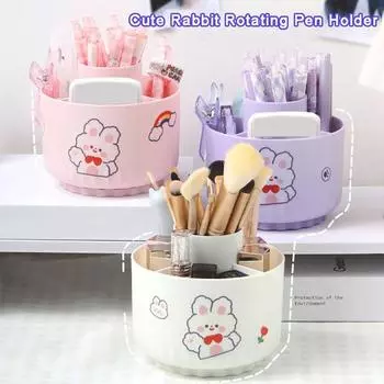 Держатель для кистей для макияжа, косметический ящик для хранения, вращающийся на 360 градусов, 5 слотов, дизайн, большой вместительный пенал, настольный органайзер белый