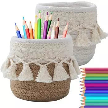 Держатель для кистей для макияжа, органайзер, бохо-декор, корзины, держатель для ручек, косметические кисти, хранение для туалетного столика, ванной комнаты белый