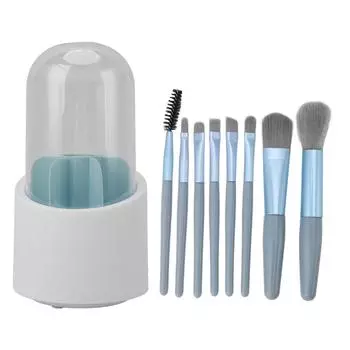 Держатель для кистей для макияжа Органайзер с 8 кистями Прозрачная крышка 7 слотов Вращение на 360 градусов Защита от пыли синий