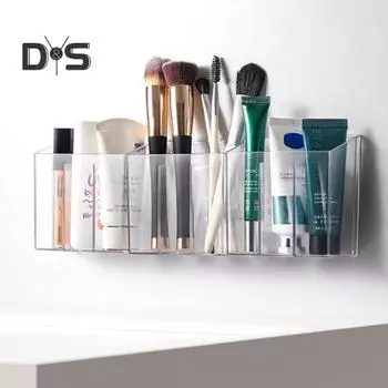 Держатель для кистей для макияжа, прозрачный настенный ящик для хранения с клейкими крючками, косметический органайзер с отделениями для ванной комнаты, спальни чистый