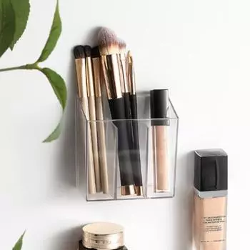 Держатель для кистей для макияжа, прозрачный настенный ящик для хранения с клейкими крючками, косметический органайзер с отделениями для ванной комнаты, спальни