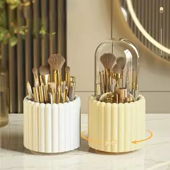 Держатель для кистей для макияжа с 7 слотами, вращающийся органайзер для кистей для макияжа, съемная вращающаяся линейка для карандашей, держатель для ручек для туалетного столика белый