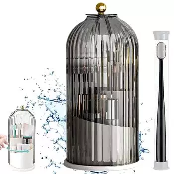 Держатель для кистей для макияжа с крышкой, вращающийся на 360° Органайзер для макияжа Прозрачный органайзер для кистей для макияжа Держатель для макияжа Органайзер для туалетного столика для макияжа Держатель для кистей для макияжа One Size чёрный