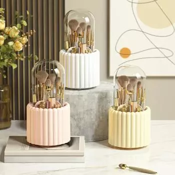 Держатель для кистей для макияжа, вращающаяся на 360 градусов пылезащитная крышка, дизайн отсека, большой вместительный футляр для хранения косметических кистей