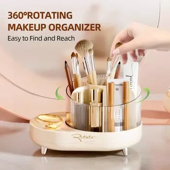Держатель для кистей для макияжа, вращающийся на 360 ° органайзер для кистей для макияжа, прозрачный держатель для косметических кистей для хранения туалетного столика в ванной комнате