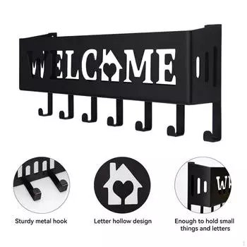 Держатель для ключей с 7 крючками, винтами и анкерами для входной двери, офиса, гаража чёрный