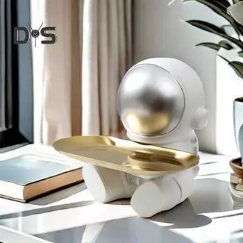 Держатель для ключей в виде космонавта из смолы, копилка, держатель для закусок в космическом стиле, поднос для хранения вещей для офиса, спальни, декора серебряный