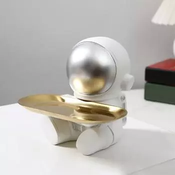 Держатель для ключей в виде космонавта из смолы, копилка, держатель для закусок в космическом стиле, поднос для хранения вещей для офиса, спальни, декора серебряный