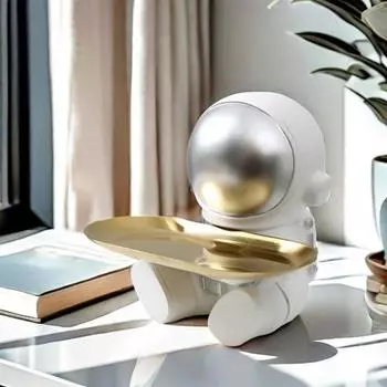 Держатель для ключей в виде космонавта из смолы, копилка, держатель для закусок в космическом стиле, поднос для хранения вещей для офиса, спальни, декора серебряный