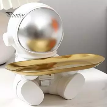 Держатель для ключей в виде космонавта из смолы, копилка, держатель для закусок в космическом стиле, поднос для хранения вещей для офиса, спальни, декора серебряный