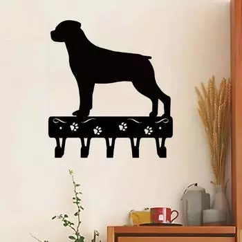 Держатель для ключей в виде ротвейлера, вешалка для поводка для собак, настенная, 9 дюймов/6 дюймов в ширину, металлическая настенная живопись, настенные крючки для поделок из железа, декор из железа светло-серый