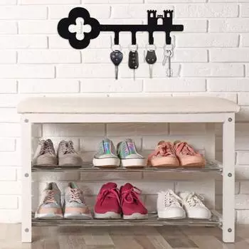 Держатель для ключей Yousheng Metal с 4 крючками, органайзер для ключей в прихожую, черный настенный органайзер в форме ключа, крючок для сумки, одежды, ключей