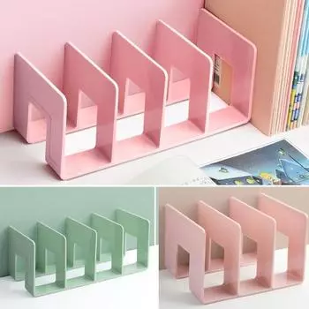 Держатель для книг, большая емкость, 4 отделения для сеток, противоскользящий полый стол, органайзер для книг для чтения в школе розовый