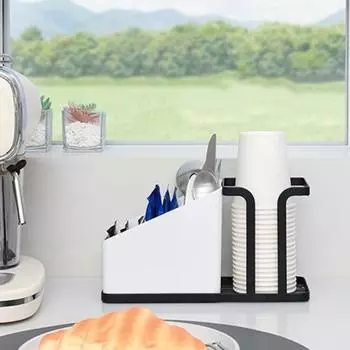 Держатель для кофейной чашки, диспенсер для чайных пакетиков, отделение с легким доступом, многофункциональная экономия места, офисный домашний настольный стеллаж для хранения белый