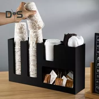 Держатель для кофейных чашек и крышек, акриловый диспенсер для одноразовых стаканчиков, приправ, соломинок, стойка для хранения для домашнего офиса, бара чёрный