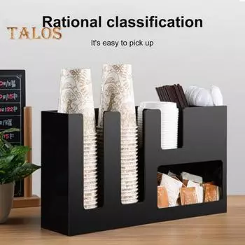 Держатель для кофейных чашек и крышек, акриловый диспенсер для одноразовых стаканчиков, приправ, соломинок, стойка для хранения для домашнего офиса, бара чёрный