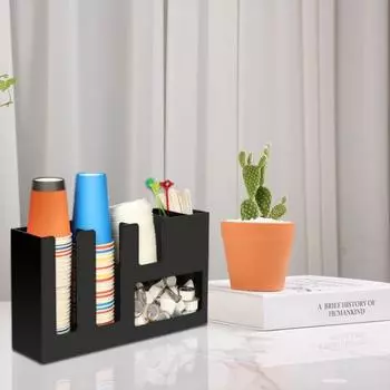 Держатель для кофейных чашек и крышек Yousheng, акриловый диспенсер для одноразовых стаканчиков, стойка для хранения соломинок для домашнего офиса, бара чёрный