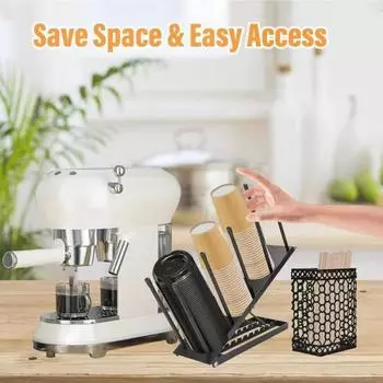 Держатель для кофейных чашек, органайзер с крышкой и держателем для трубочки, 4 отделения для кофейных чашек, регулируемый органайзер для кофейного бара белый