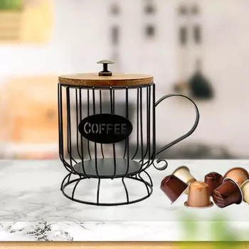 Держатель для кофейных капсул, контейнер-клеточка, круглый декоративный железный деревенский контейнер для хранения, чашка для ресторана L чёрный