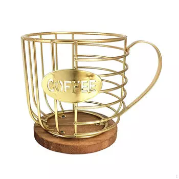 Держатель для кофейных капсул Контейнер с ручкой Современная корзина Декор Деревянная основа золотой