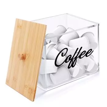 Держатель для кофейных капсул с бамбуковой крышкой Прозрачный держатель для чашки K Держатель для кофейных капсул с фильтром Ящик для хранения сливок Аксессуары для кофейного бара