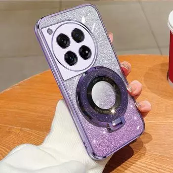 Держатель для кольца, блестящая наклейка, хромированный блестящий гелевый чехол из ТПУ с держателем для кольца для OnePlus 12 5G 11 10 Pro, противоударный защитный чехол For OnePlus 11 чёрный