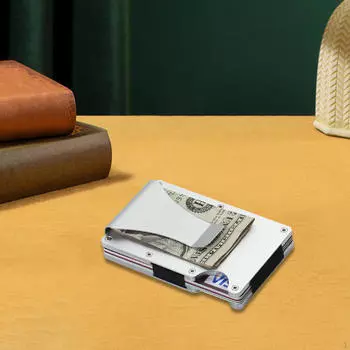 Держатель для кредитных карт, блокирующий кошелек, тонкий карман для денег из алюминиевого сплава серебряный