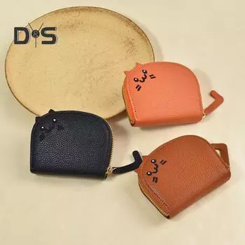 Держатель для кредитных карт, кошелек для монет, застежка-молния, милый дизайн с изображением кота, компактный портативный брелок для карт, органайзер