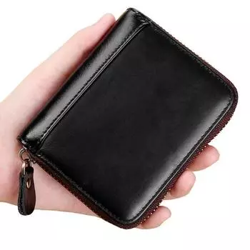 Держатель для кредитных карт на молнии, кошелек, масло, воск, натуральная кожа, RFID, женские и мужские футляры для карт, кошелек, маленькая сумка для карточек, сумка для мелочи чёрный